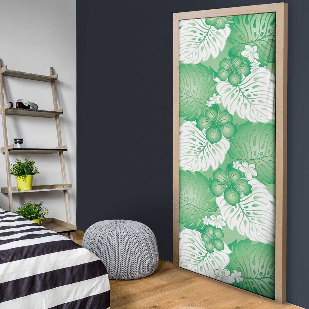 Green Aloha Hawaii Door Cover Monstera Hibiscus Plumeria Seamless Vibes LT14 - Polynesian Pride