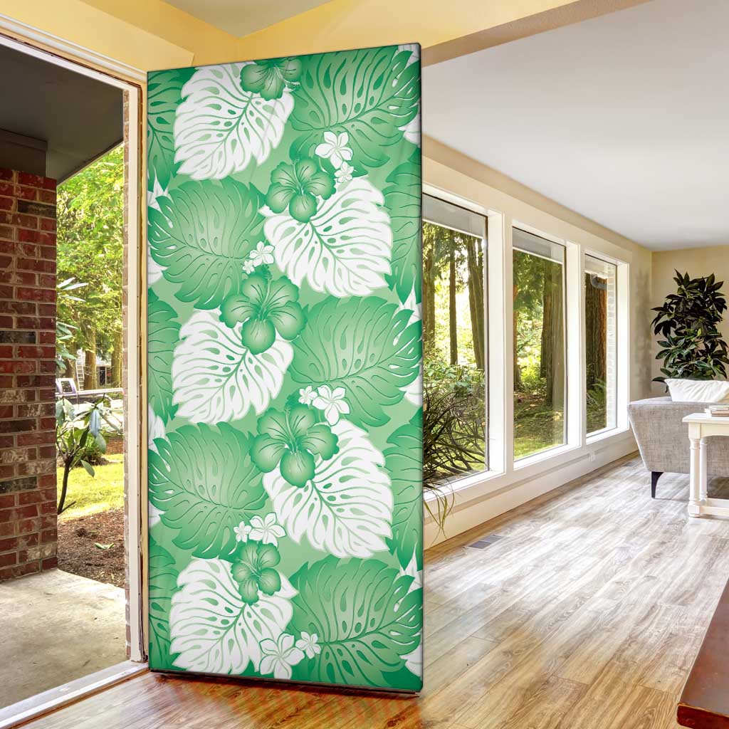 Green Aloha Hawaii Door Cover Monstera Hibiscus Plumeria Seamless Vibes LT14 - Polynesian Pride