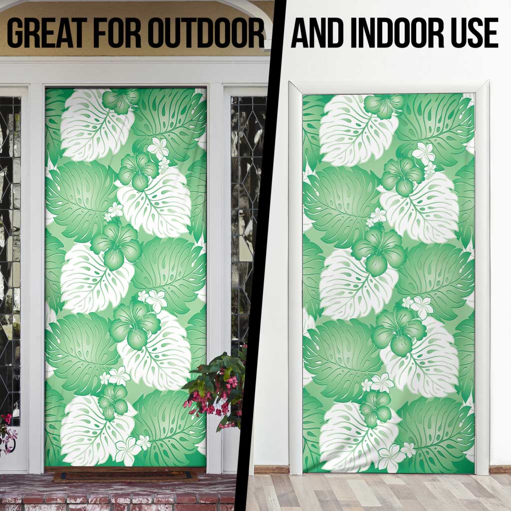 Green Aloha Hawaii Door Cover Monstera Hibiscus Plumeria Seamless Vibes LT14 - Polynesian Pride