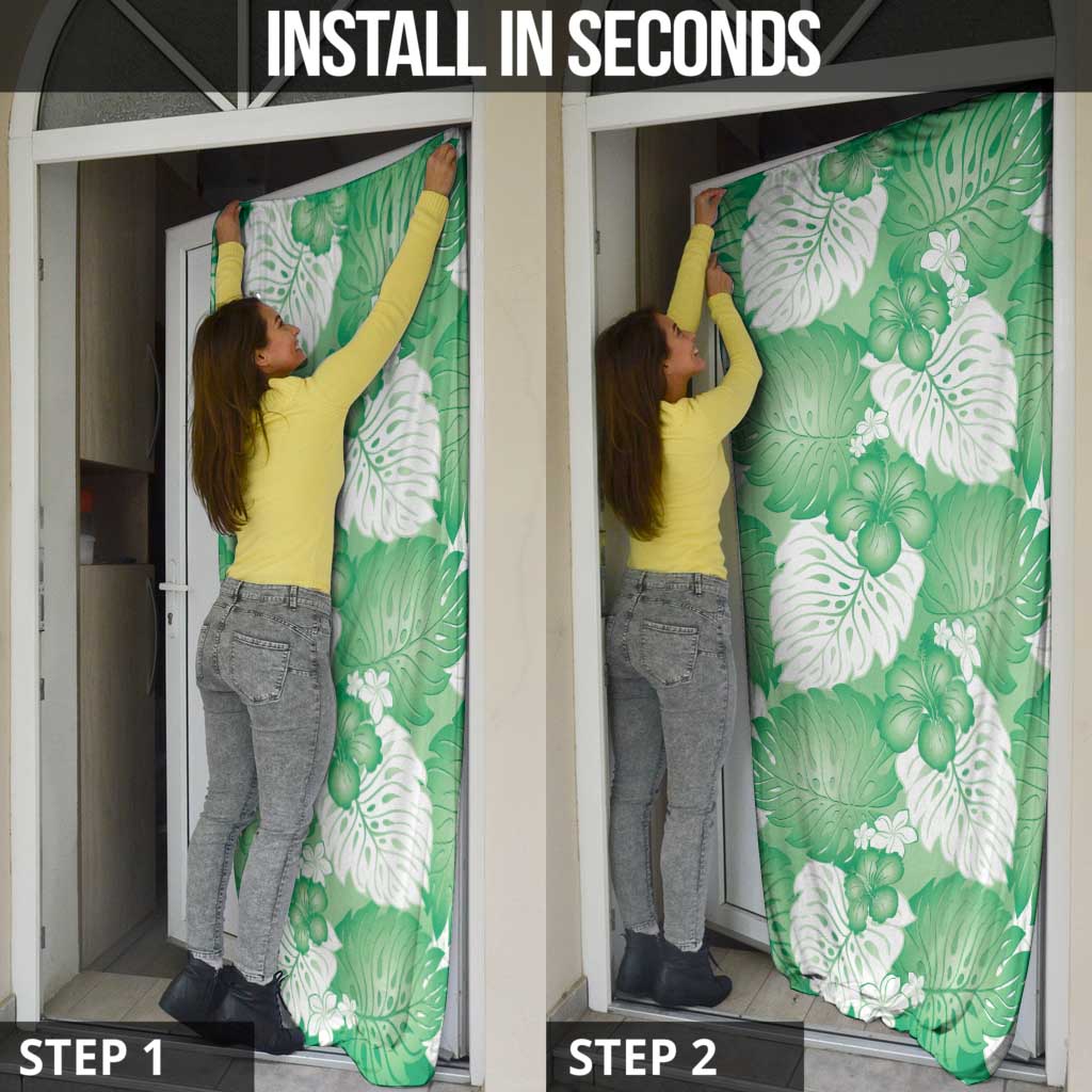 Green Aloha Hawaii Door Cover Monstera Hibiscus Plumeria Seamless Vibes LT14 - Polynesian Pride