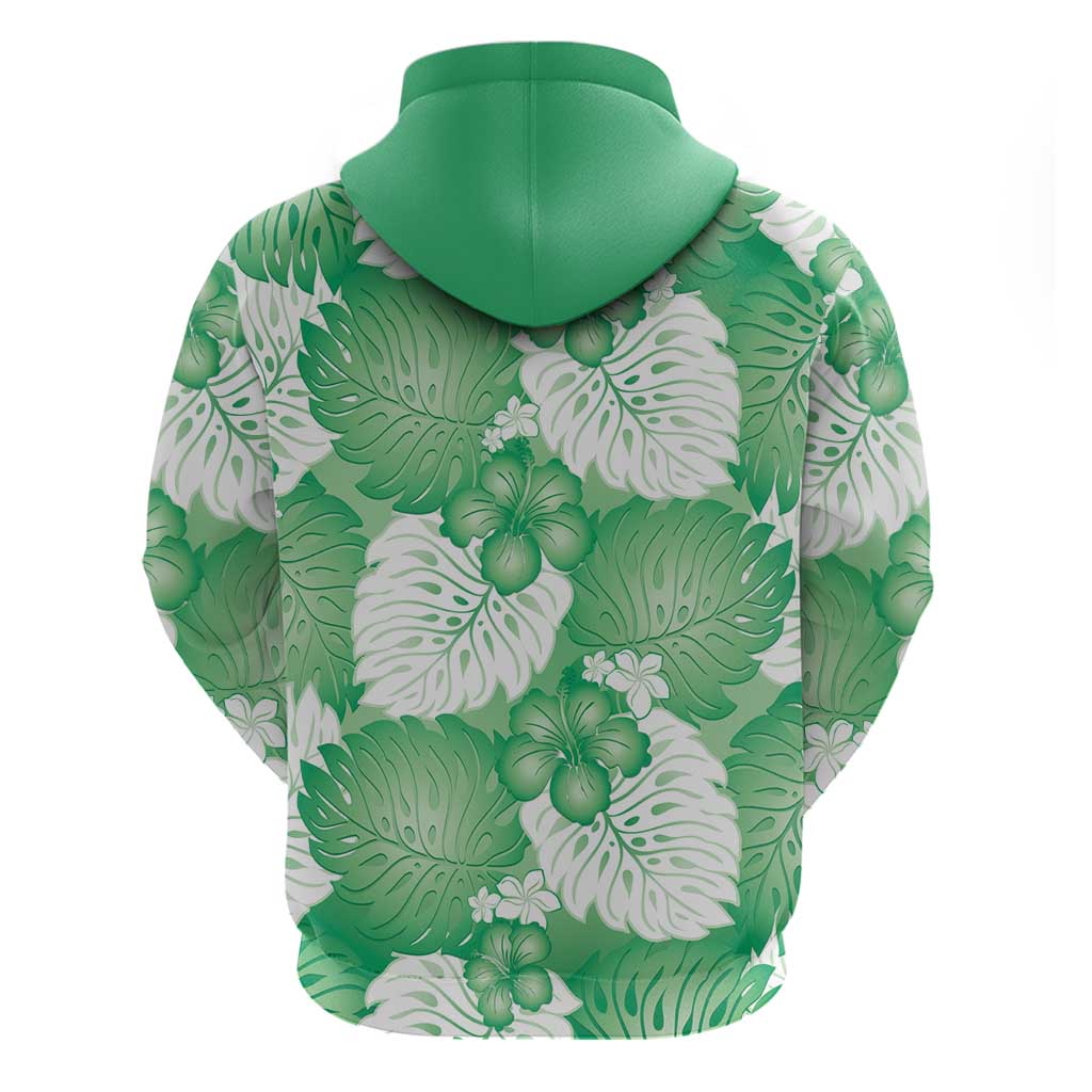 Green Aloha Hawaii Hoodie Monstera Hibiscus Plumeria Seamless Vibes LT14 - Polynesian Pride