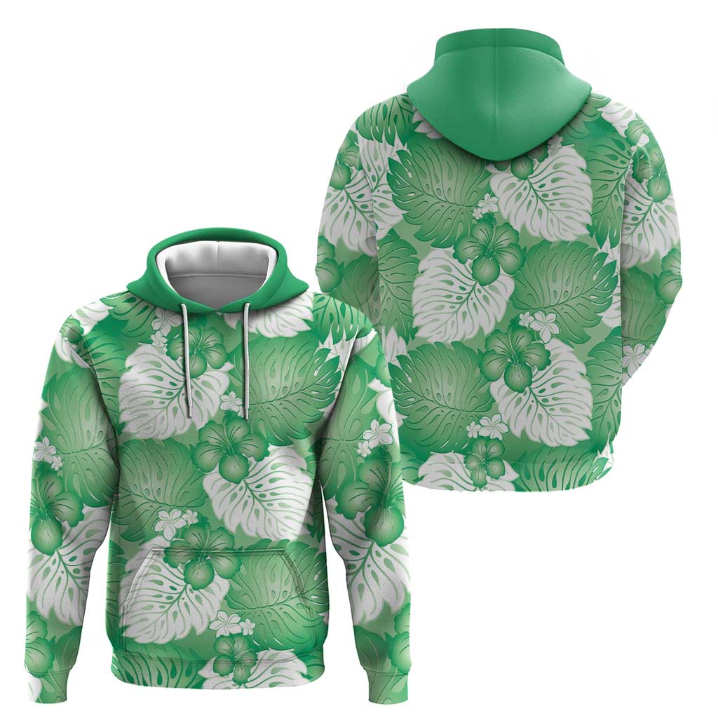 Green Aloha Hawaii Hoodie Monstera Hibiscus Plumeria Seamless Vibes LT14 - Polynesian Pride
