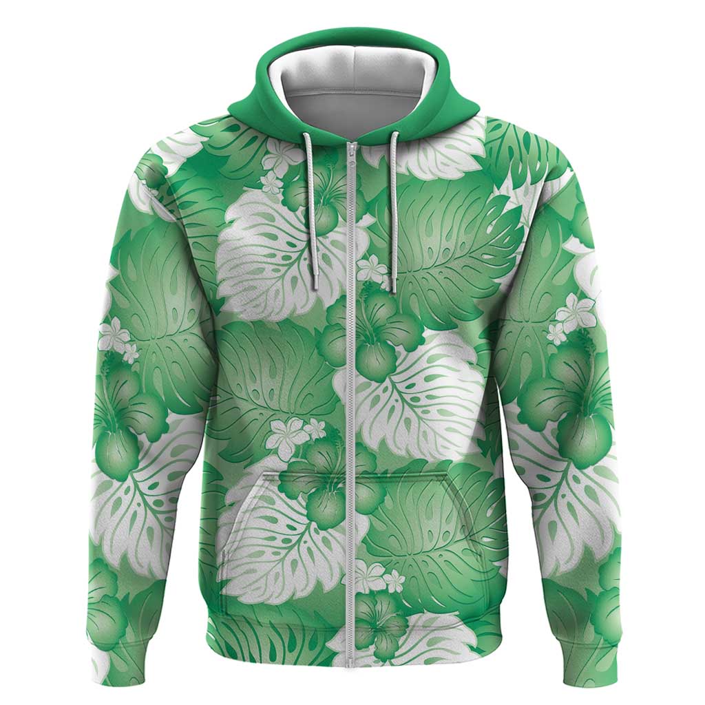 Green Aloha Hawaii Hoodie Monstera Hibiscus Plumeria Seamless Vibes LT14 Zip Hoodie Green - Polynesian Pride