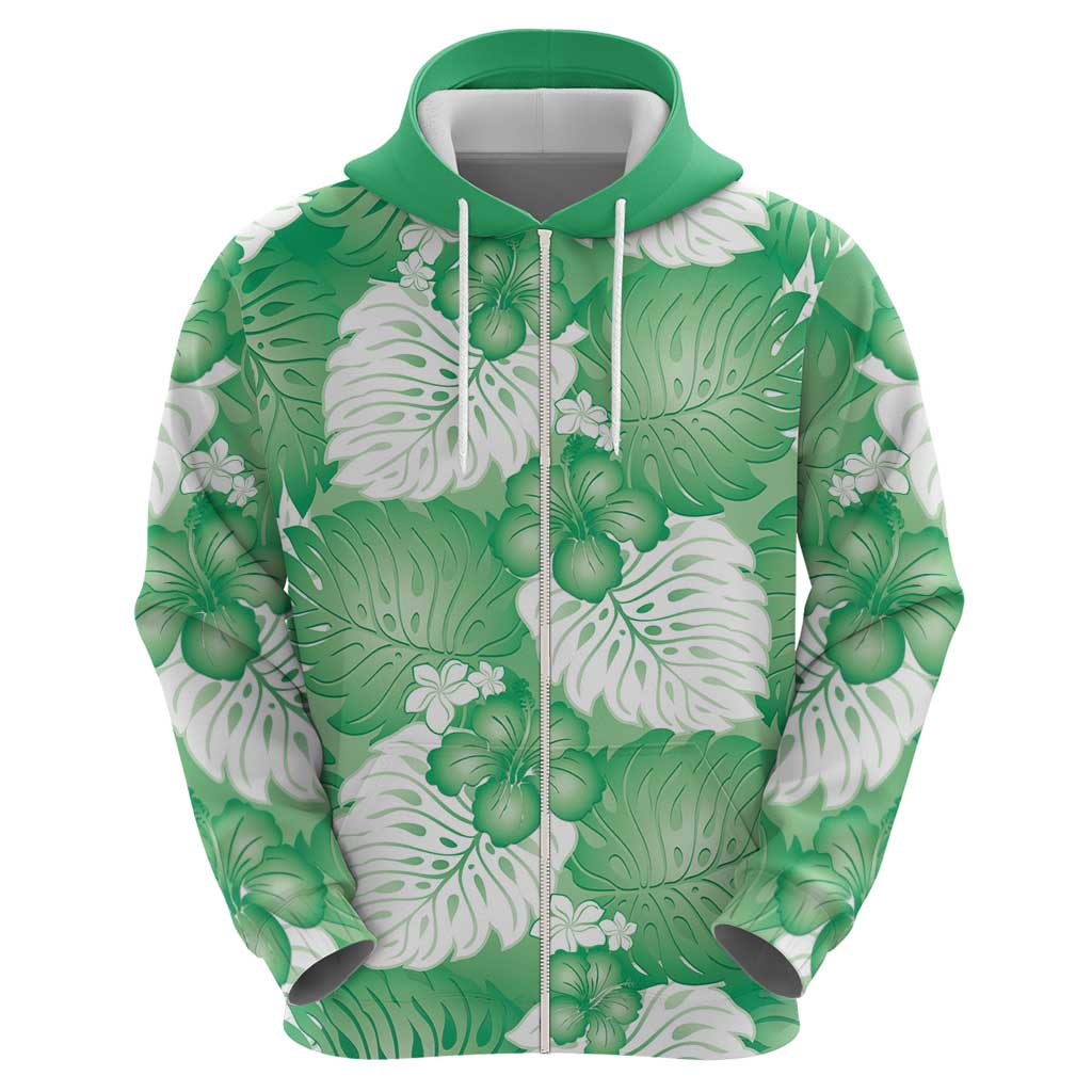 Green Aloha Hawaii Hoodie Monstera Hibiscus Plumeria Seamless Vibes LT14 - Polynesian Pride