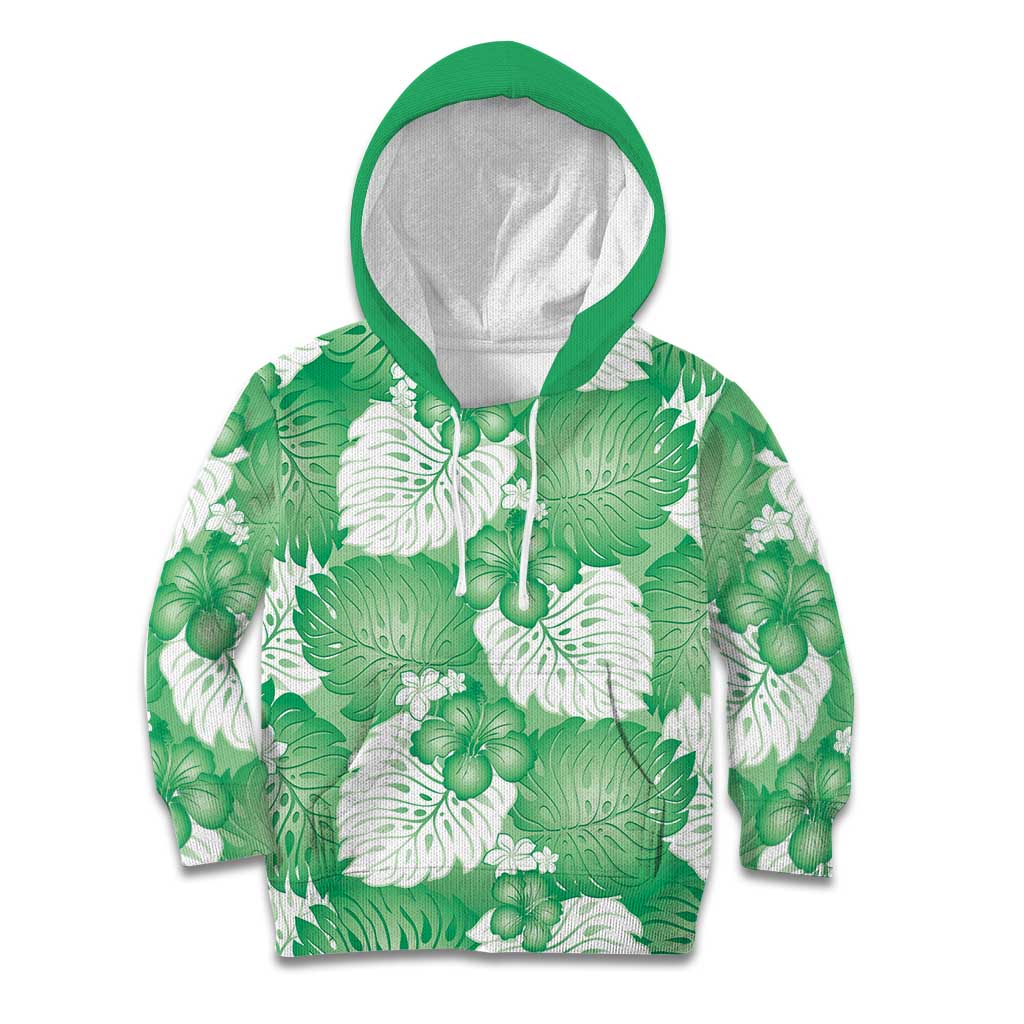 Green Aloha Hawaii Kid Hoodie Monstera Hibiscus Plumeria Seamless Vibes LT14 Hoodie Green - Polynesian Pride