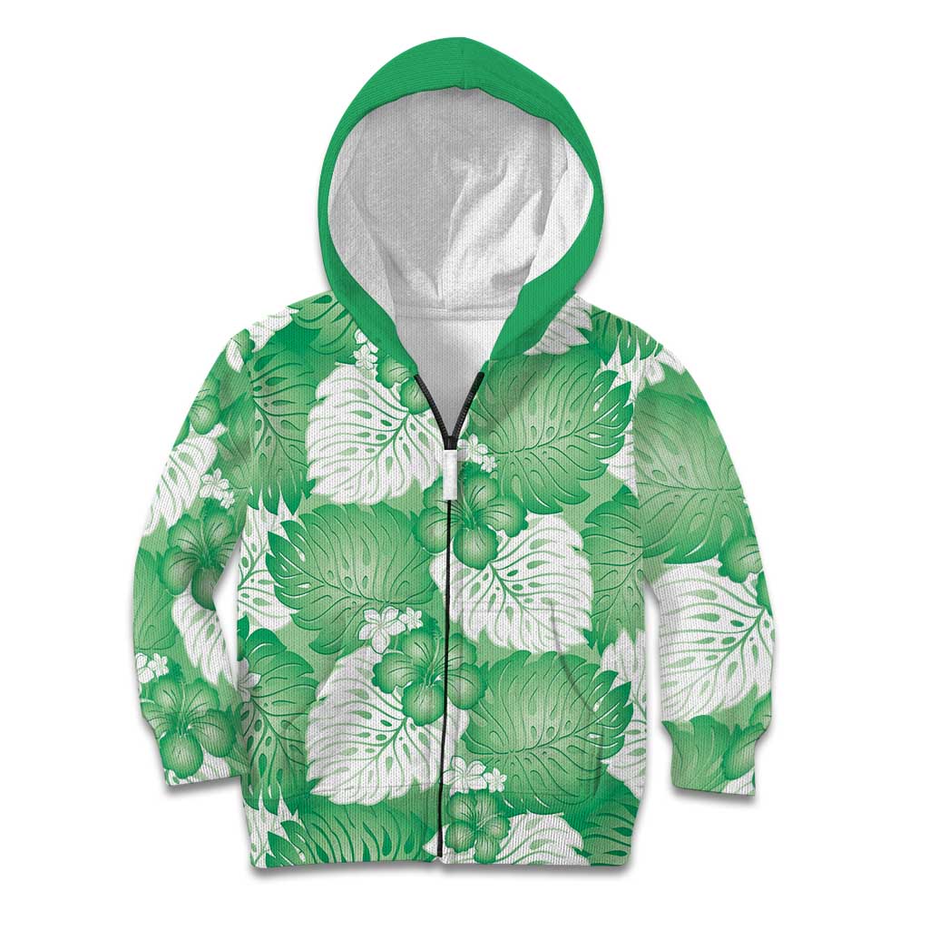 Green Aloha Hawaii Kid Hoodie Monstera Hibiscus Plumeria Seamless Vibes LT14 Zip Hoodie Green - Polynesian Pride