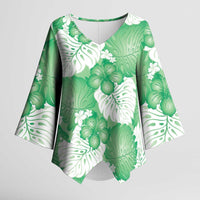 Green Aloha Hawaii Kimono Sleeve Blouse Monstera Hibiscus Plumeria Seamless Vibes LT14 Female Green - Polynesian Pride