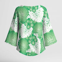 Green Aloha Hawaii Kimono Sleeve Blouse Monstera Hibiscus Plumeria Seamless Vibes LT14 - Polynesian Pride