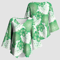 Green Aloha Hawaii Kimono Sleeve Blouse Monstera Hibiscus Plumeria Seamless Vibes LT14 - Polynesian Pride