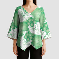 Green Aloha Hawaii Kimono Sleeve Blouse Monstera Hibiscus Plumeria Seamless Vibes LT14 - Polynesian Pride