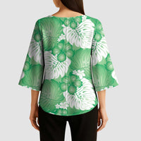 Green Aloha Hawaii Kimono Sleeve Blouse Monstera Hibiscus Plumeria Seamless Vibes LT14 - Polynesian Pride