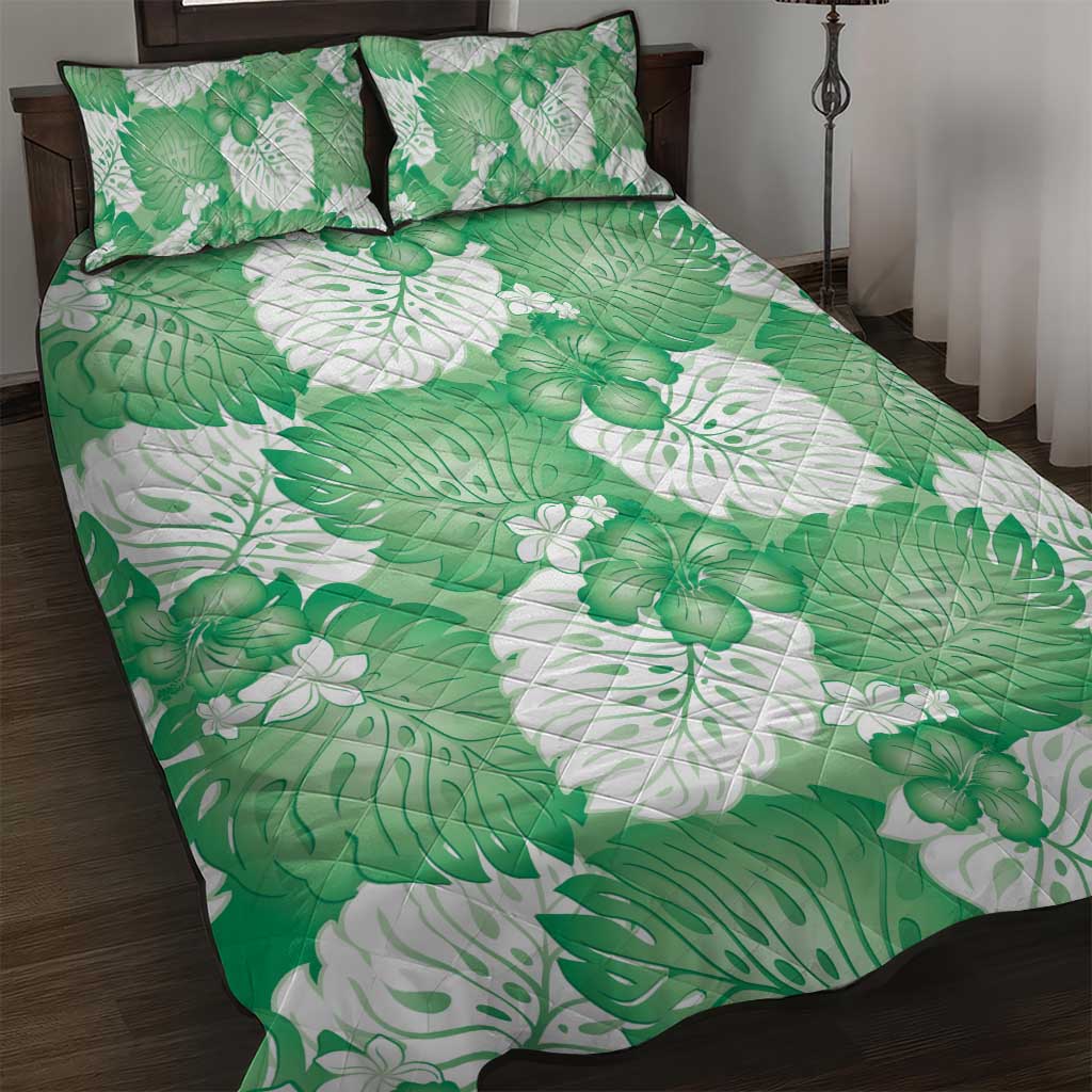 Green Aloha Hawaii Quilt Bed Set Monstera Hibiscus Plumeria Seamless Vibes LT14 Green - Polynesian Pride