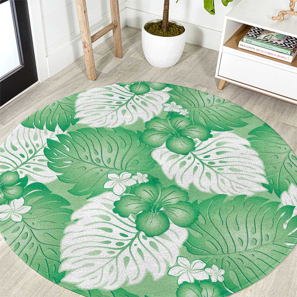 Green Aloha Hawaii Round Carpet Monstera Hibiscus Plumeria Seamless Vibes LT14 Green - Polynesian Pride