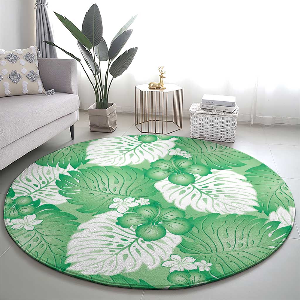 Green Aloha Hawaii Round Carpet Monstera Hibiscus Plumeria Seamless Vibes LT14 - Polynesian Pride