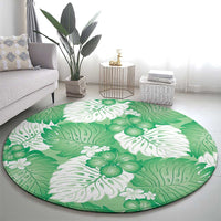 Green Aloha Hawaii Round Carpet Monstera Hibiscus Plumeria Seamless Vibes LT14 - Polynesian Pride