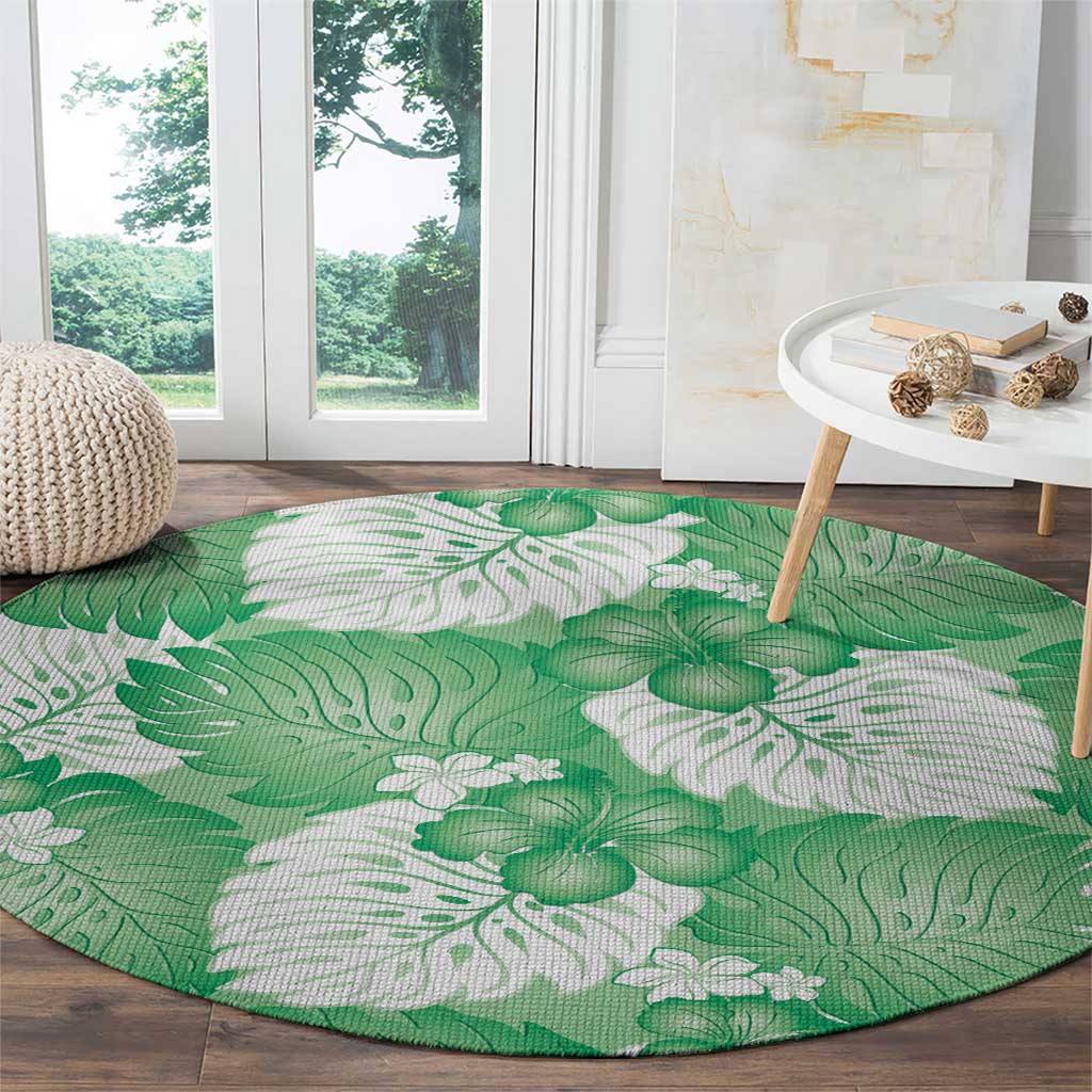 Green Aloha Hawaii Round Carpet Monstera Hibiscus Plumeria Seamless Vibes LT14 - Polynesian Pride