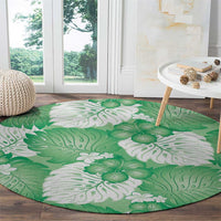 Green Aloha Hawaii Round Carpet Monstera Hibiscus Plumeria Seamless Vibes LT14 - Polynesian Pride