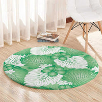 Green Aloha Hawaii Round Carpet Monstera Hibiscus Plumeria Seamless Vibes LT14 - Polynesian Pride