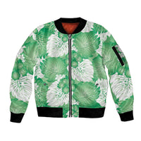 Green Aloha Hawaii Sleeve Zip Bomber Jacket Monstera Hibiscus Plumeria Seamless Vibes LT14 Unisex Green - Polynesian Pride