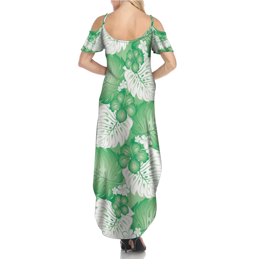 Green Aloha Hawaii Summer Maxi Dress Monstera Hibiscus Plumeria Seamless Vibes LT14 - Polynesian Pride