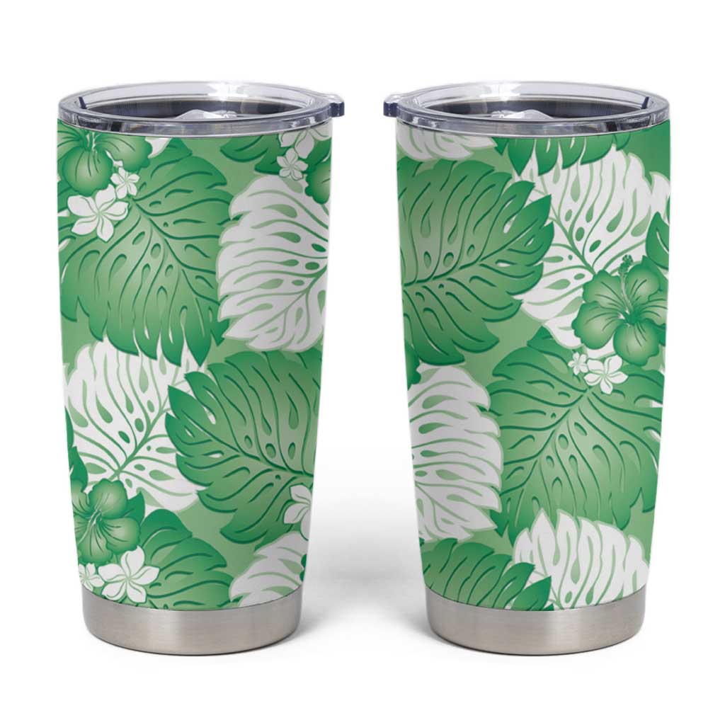 Green Aloha Hawaii Tumbler Cup Monstera Hibiscus Plumeria Seamless Vibes LT14 Green - Polynesian Pride