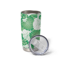 Green Aloha Hawaii Tumbler Cup Monstera Hibiscus Plumeria Seamless Vibes LT14 - Polynesian Pride