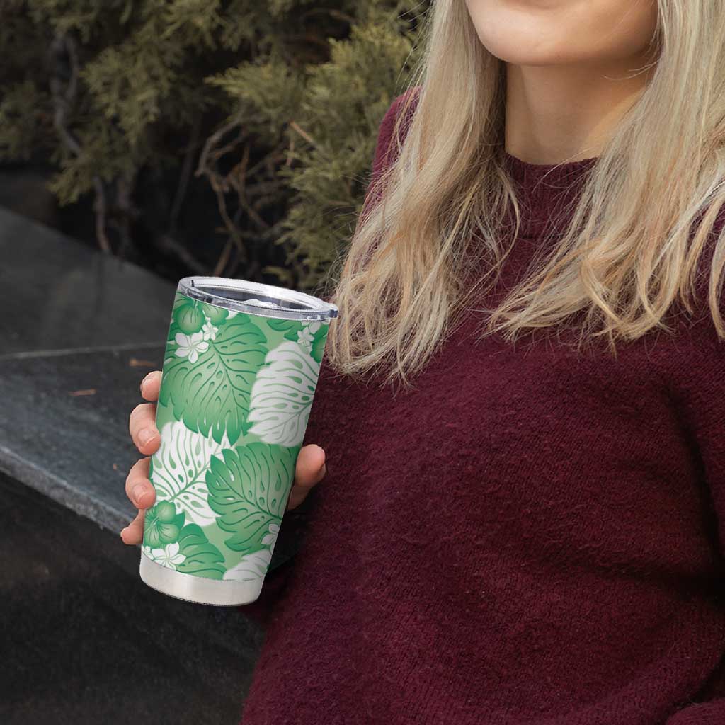 Green Aloha Hawaii Tumbler Cup Monstera Hibiscus Plumeria Seamless Vibes LT14 - Polynesian Pride