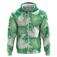 Green Aloha Hawaii Zip Hoodie Monstera Hibiscus Plumeria Seamless Vibes LT14 Zip Hoodie Green - Polynesian Pride