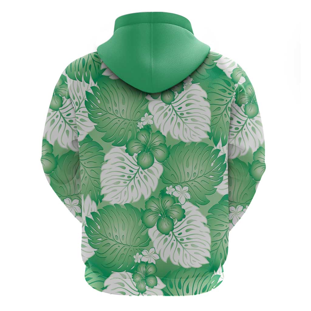Green Aloha Hawaii Zip Hoodie Monstera Hibiscus Plumeria Seamless Vibes LT14 - Polynesian Pride