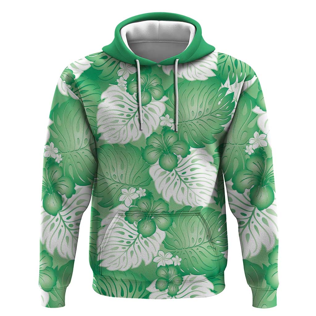 Green Aloha Hawaii Zip Hoodie Monstera Hibiscus Plumeria Seamless Vibes LT14 Pullover Hoodie Green - Polynesian Pride