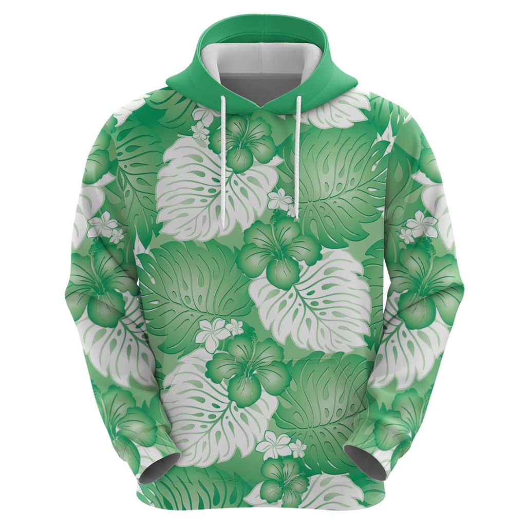Green Aloha Hawaii Zip Hoodie Monstera Hibiscus Plumeria Seamless Vibes LT14 - Polynesian Pride