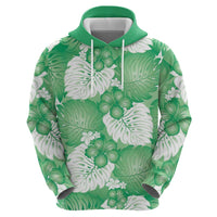 Green Aloha Hawaii Zip Hoodie Monstera Hibiscus Plumeria Seamless Vibes LT14 - Polynesian Pride