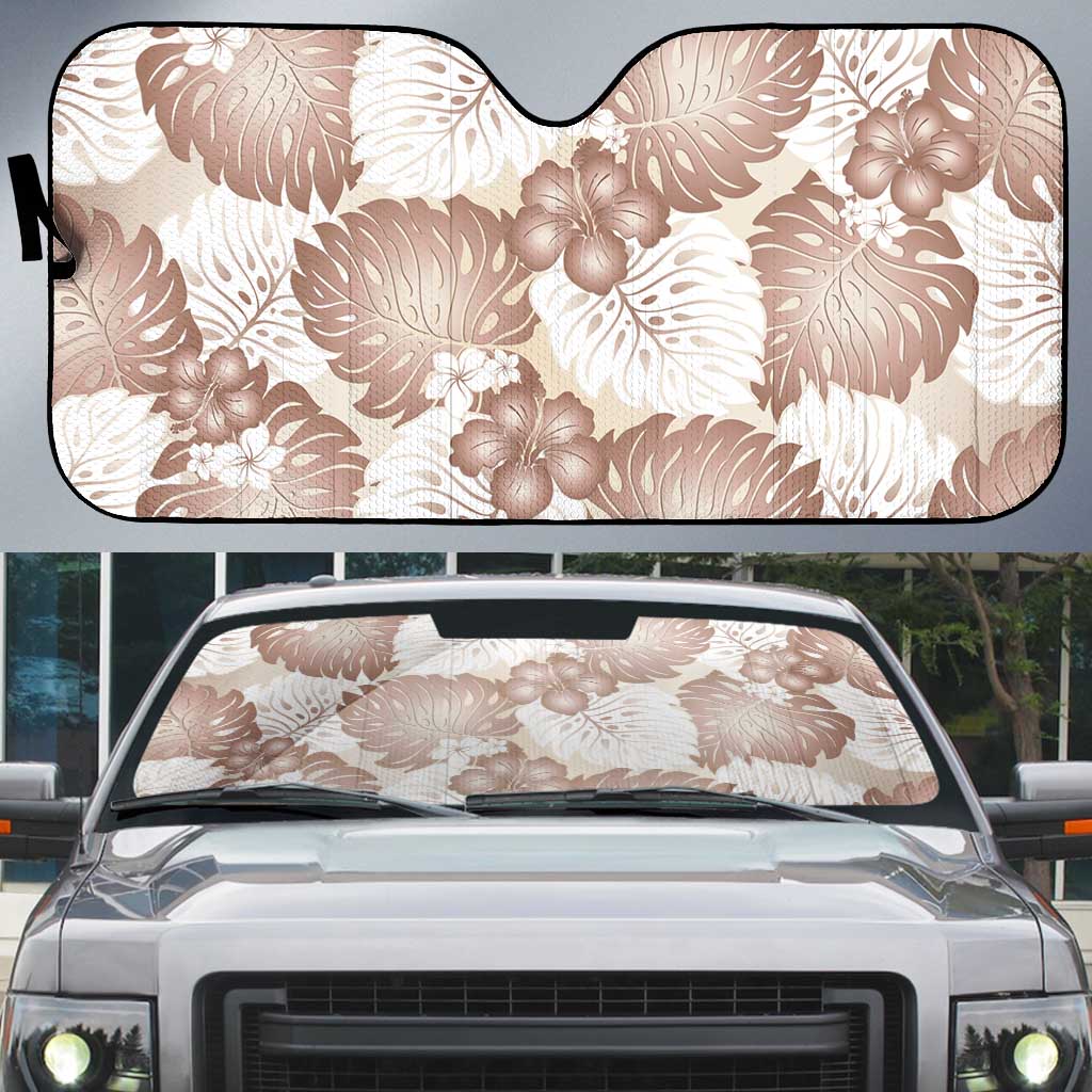 Mocha Mousse Aloha Hawaii Auto Sun Shade Monstera Hibiscus Plumeria Seamless Vibes LT14 Mocha Mousse - Polynesian Pride