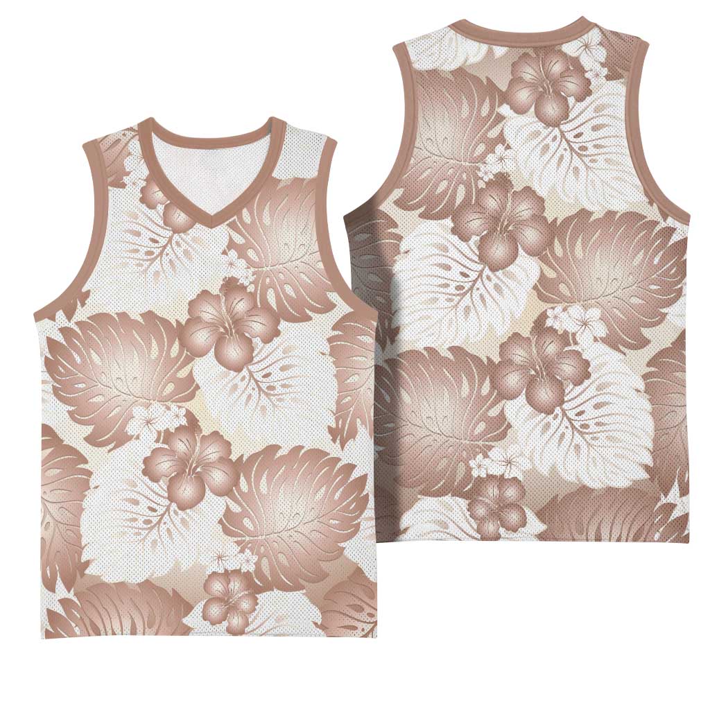 Mocha Mousse Aloha Hawaii Basketball Jersey Monstera Hibiscus Plumeria Seamless Vibes LT14 - Polynesian Pride