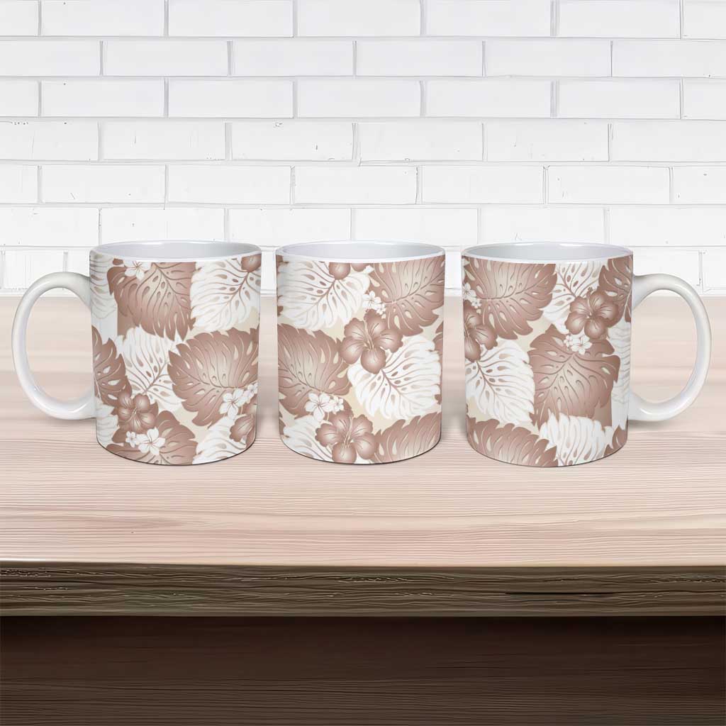 Mocha Mousse Aloha Hawaii Ceramic Mug Monstera Hibiscus Plumeria Seamless Vibes LT14 - Polynesian Pride
