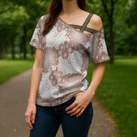 Mocha Mousse Aloha Hawaii Cross Shoulder Shirt Monstera Hibiscus Plumeria Seamless Vibes LT14 - Polynesian Pride
