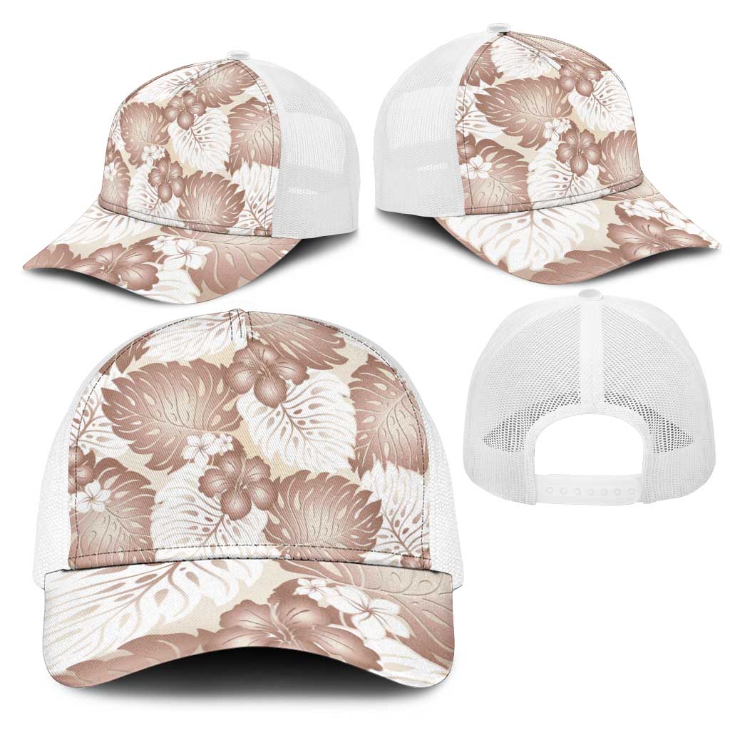 Mocha Mousse Aloha Hawaii Mesh Trucker Cap Monstera Hibiscus Plumeria Seamless Vibes LT14 - Polynesian Pride