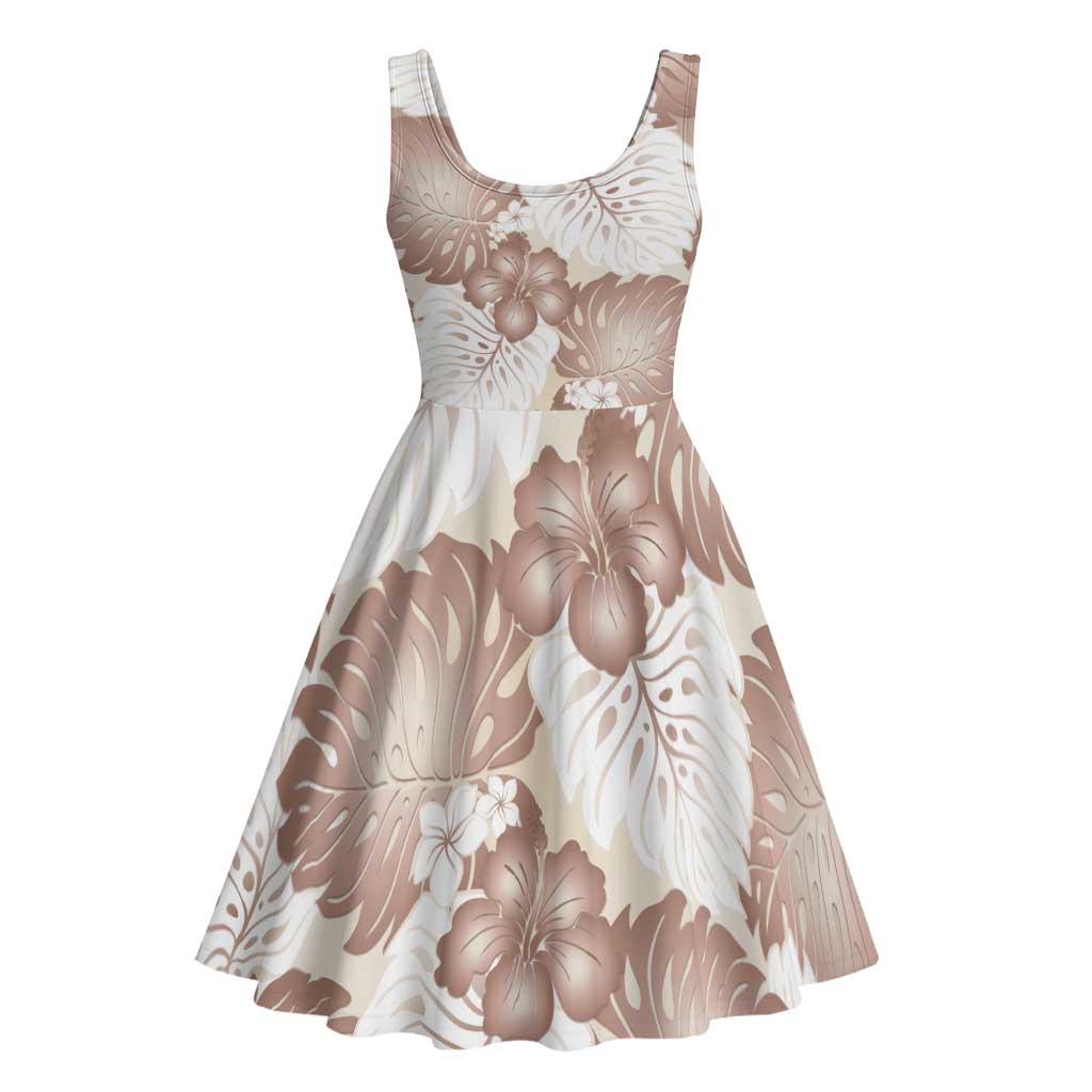 Mocha Mousse Aloha Hawaii Midi Dress Monstera Hibiscus Plumeria Seamless Vibes LT14 - Polynesian Pride