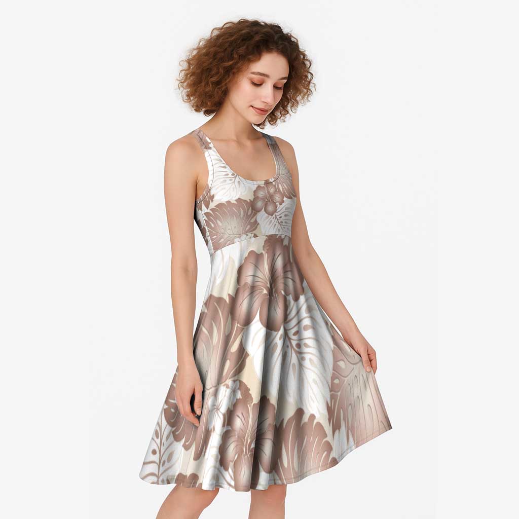 Mocha Mousse Aloha Hawaii Midi Dress Monstera Hibiscus Plumeria Seamless Vibes LT14 - Polynesian Pride