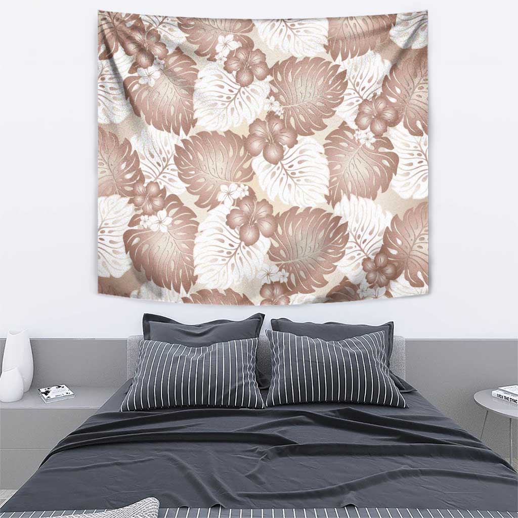 Mocha Mousse Aloha Hawaii Tapestry Monstera Hibiscus Plumeria Seamless Vibes LT14 - Polynesian Pride