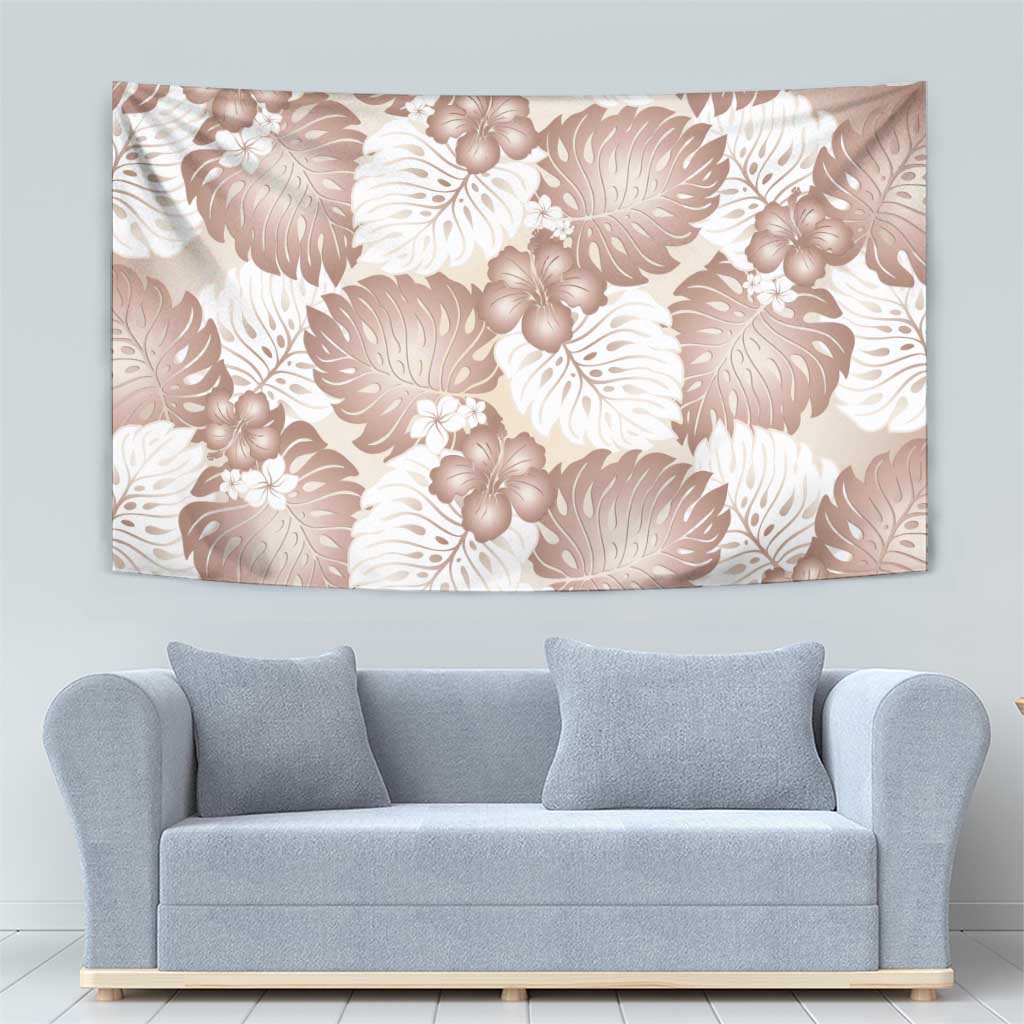 Mocha Mousse Aloha Hawaii Tapestry Monstera Hibiscus Plumeria Seamless Vibes LT14 - Polynesian Pride