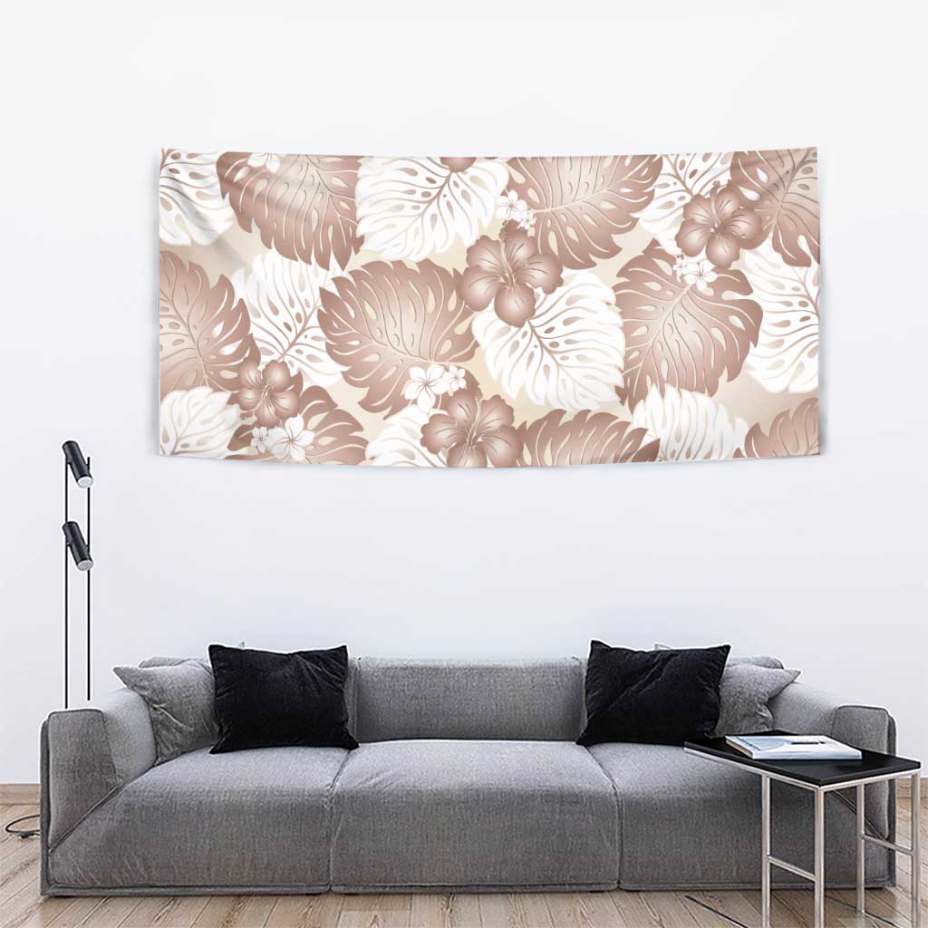 Mocha Mousse Aloha Hawaii Tapestry Monstera Hibiscus Plumeria Seamless Vibes LT14 - Polynesian Pride