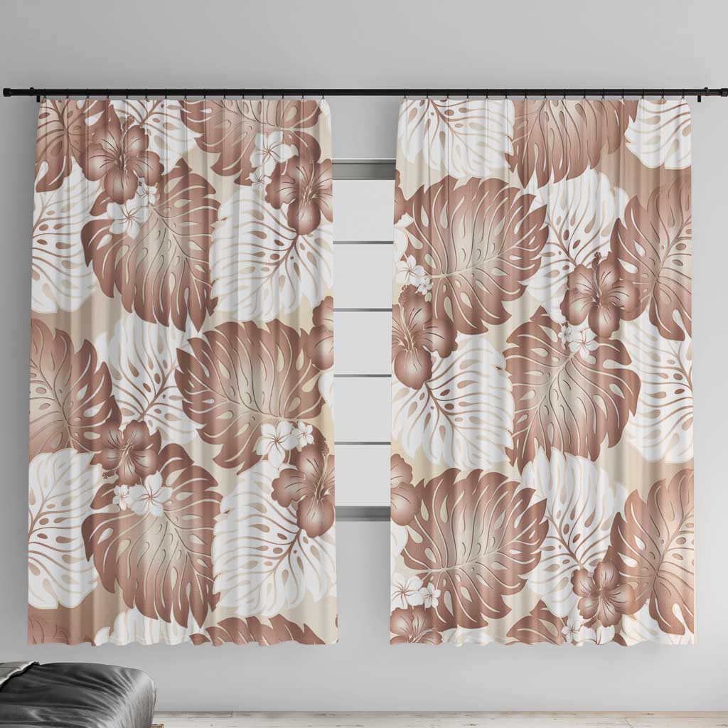 Mocha Mousse Aloha Hawaii Window Curtain Monstera Hibiscus Plumeria Seamless Vibes LT14 With Hooks Mocha Mousse - Polynesian Pride