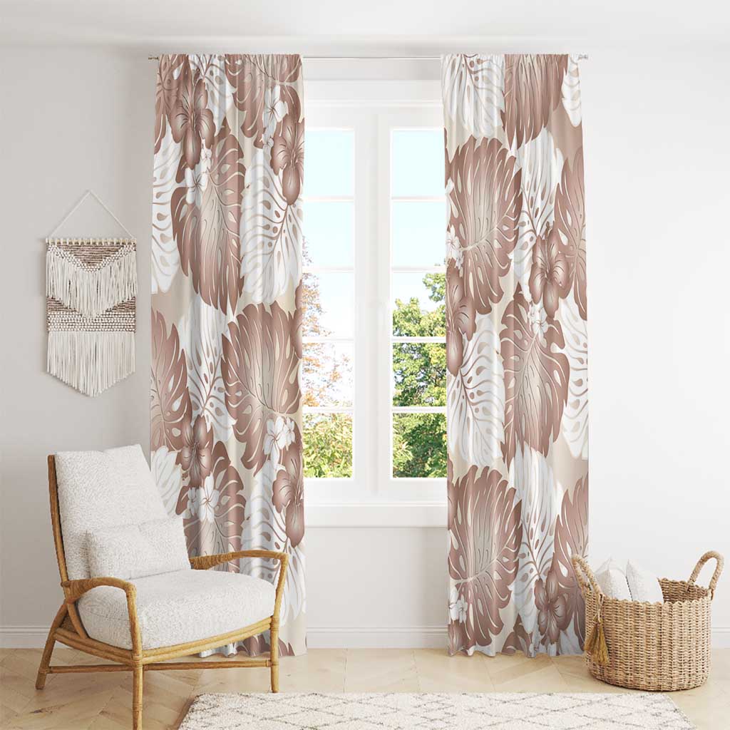 Mocha Mousse Aloha Hawaii Window Curtain Monstera Hibiscus Plumeria Seamless Vibes LT14 - Polynesian Pride