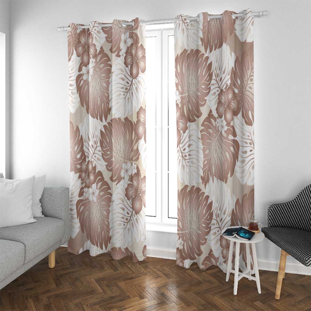 Mocha Mousse Aloha Hawaii Window Curtain Monstera Hibiscus Plumeria Seamless Vibes LT14 With Grommets Mocha Mousse - Polynesian Pride