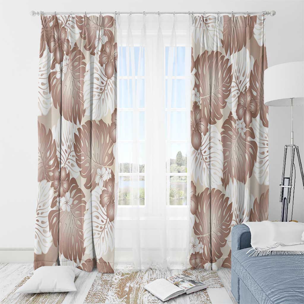 Mocha Mousse Aloha Hawaii Window Curtain Monstera Hibiscus Plumeria Seamless Vibes LT14 - Polynesian Pride