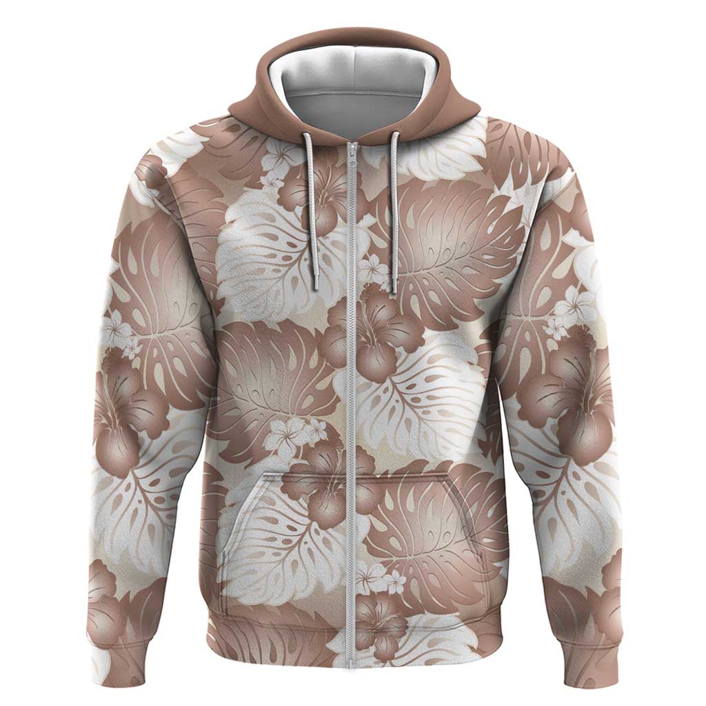 Mocha Mousse Aloha Hawaii Zip Hoodie Monstera Hibiscus Plumeria Seamless Vibes LT14 Zip Hoodie Mocha Mousse - Polynesian Pride