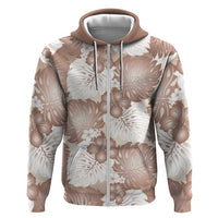 Mocha Mousse Aloha Hawaii Zip Hoodie Monstera Hibiscus Plumeria Seamless Vibes LT14 Zip Hoodie Mocha Mousse - Polynesian Pride