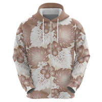 Mocha Mousse Aloha Hawaii Zip Hoodie Monstera Hibiscus Plumeria Seamless Vibes LT14 - Polynesian Pride