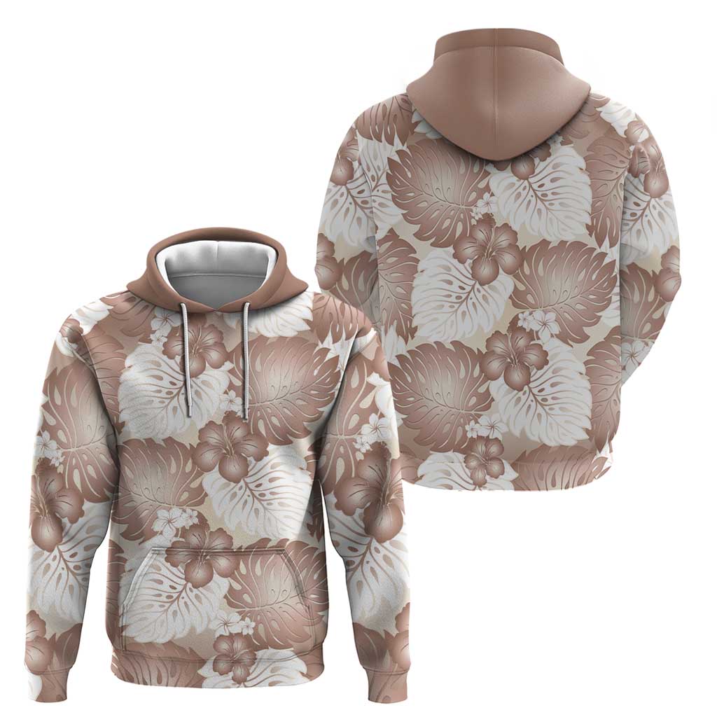 Mocha Mousse Aloha Hawaii Zip Hoodie Monstera Hibiscus Plumeria Seamless Vibes LT14 - Polynesian Pride